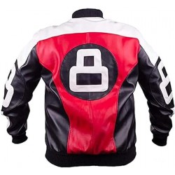 8 Ball Red White and Black Leather Bomber Jacket